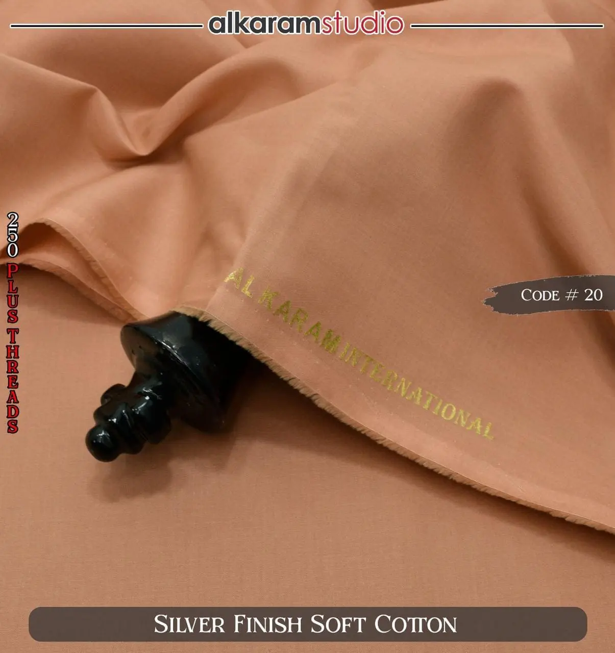 Alkaram Black Soft Cotton Fabric – 100% Pure Code#20