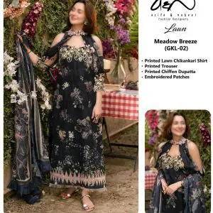 Asifa & Nabil Breeze GKL02 – Printed and Embroidered Lawn Suit with Chiffon Dupatta