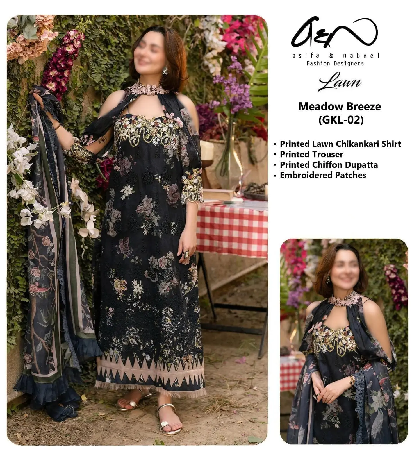 Asifa & Nabil Breeze GKL02 – Printed and Embroidered Lawn Suit with Chiffon Dupatta