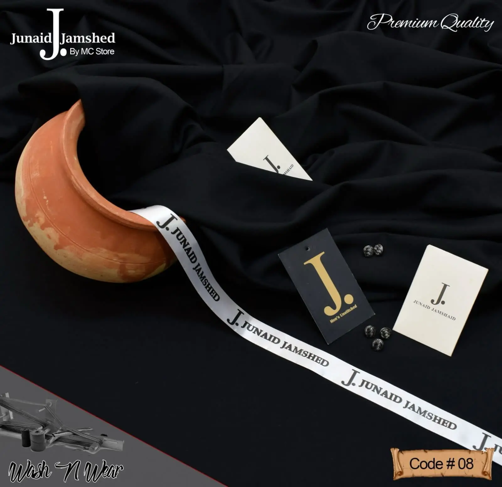 J. (Junaid Jamshed) Black Suit – With Bag & Buttons