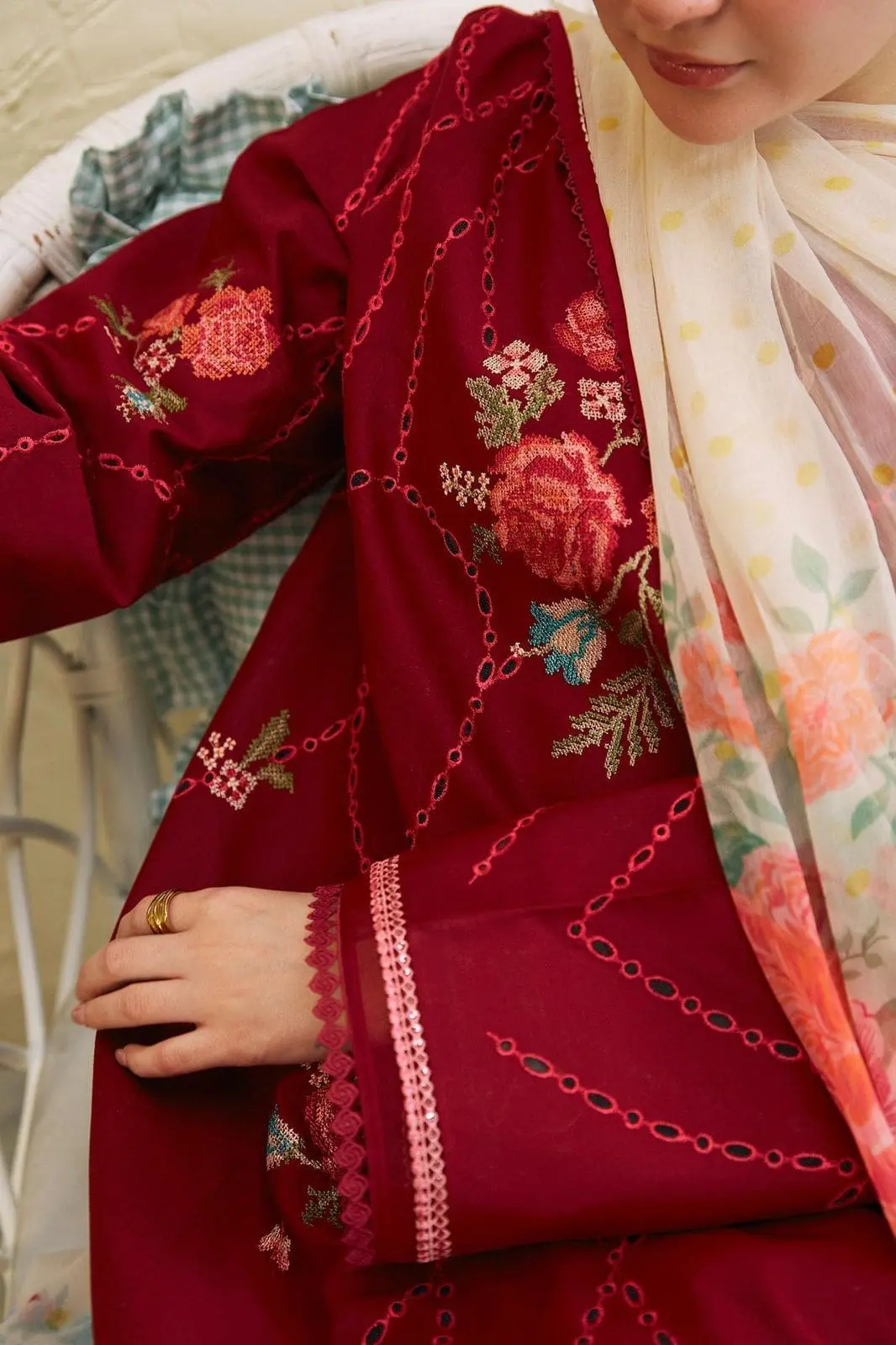 COCO by Zara J Unstitched Embroidered 3pc Lawn Suit with Tarkashi Dupatta - Image 3
