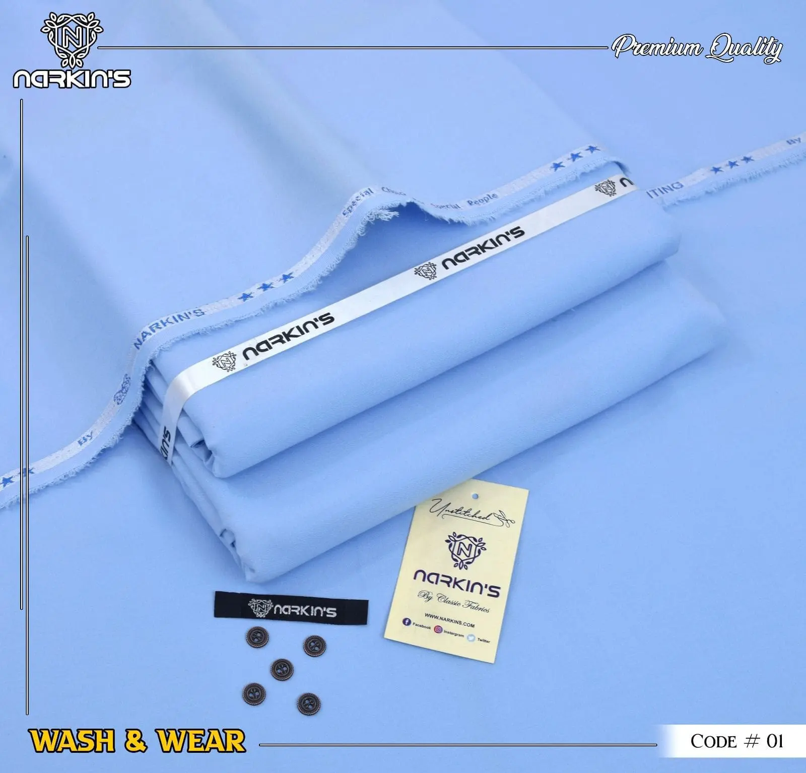 Narkins Sky Blue Wash & Wear Suit for Men – Premium Summer 2025 Collection