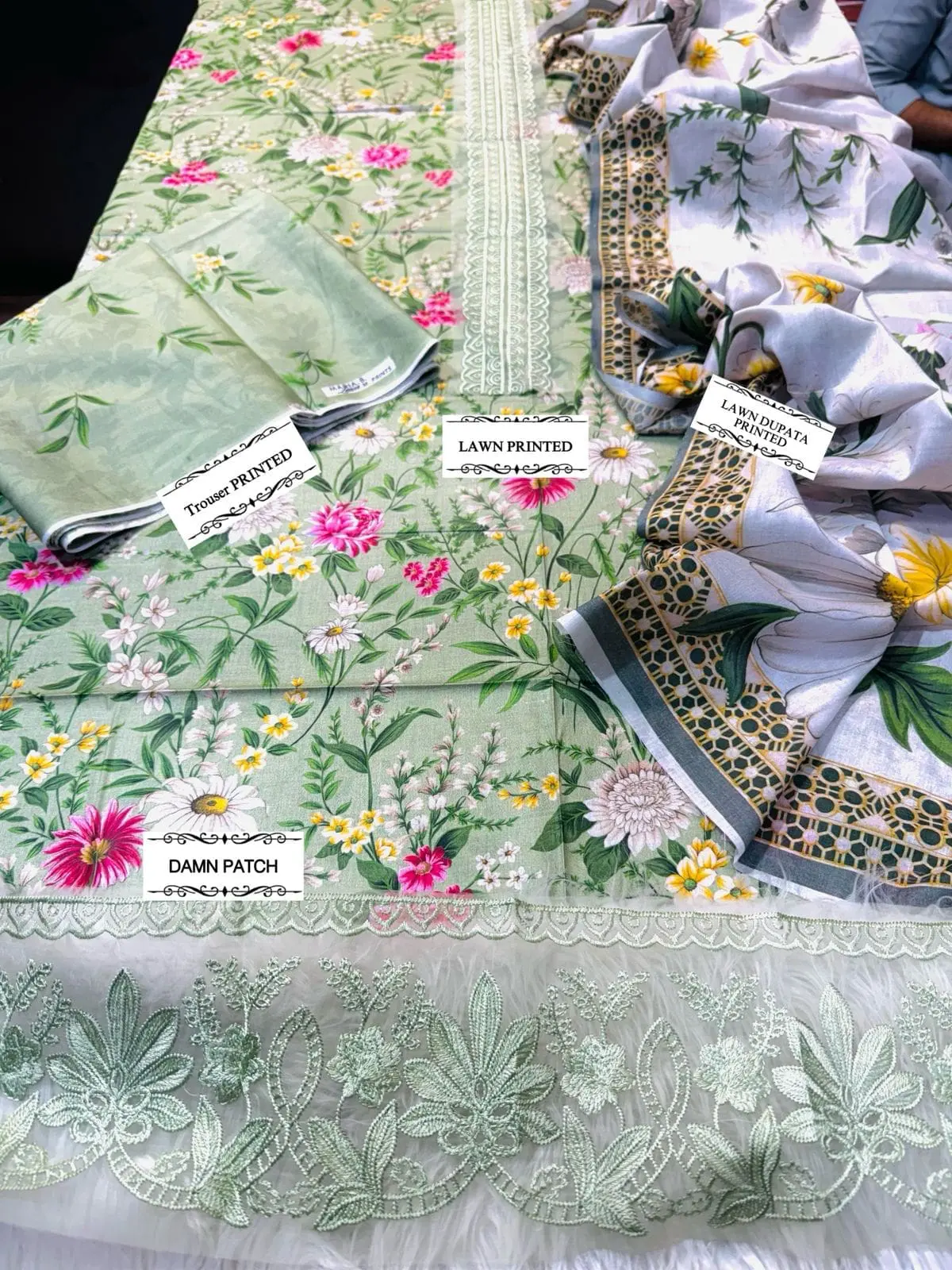 Pista Green Unstitched Lawn Suit with Printed Dupatta - Image 3