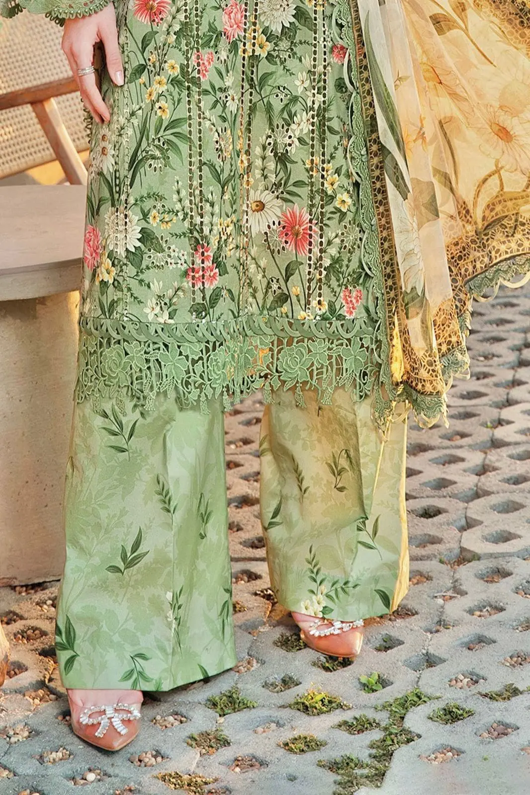 Pista Green Unstitched Lawn Suit with Printed Dupatta - Image 4
