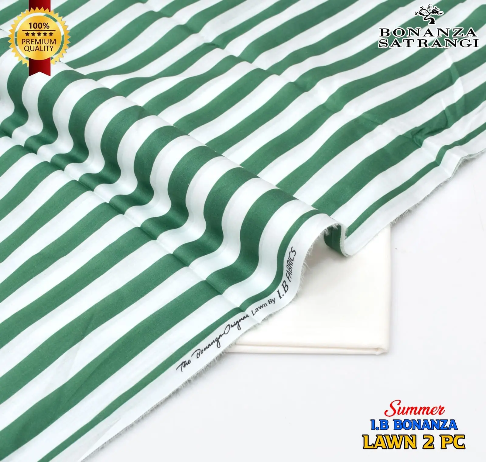 14 August Unstitched 2 Piece Lawn Suit Green White - Image 2