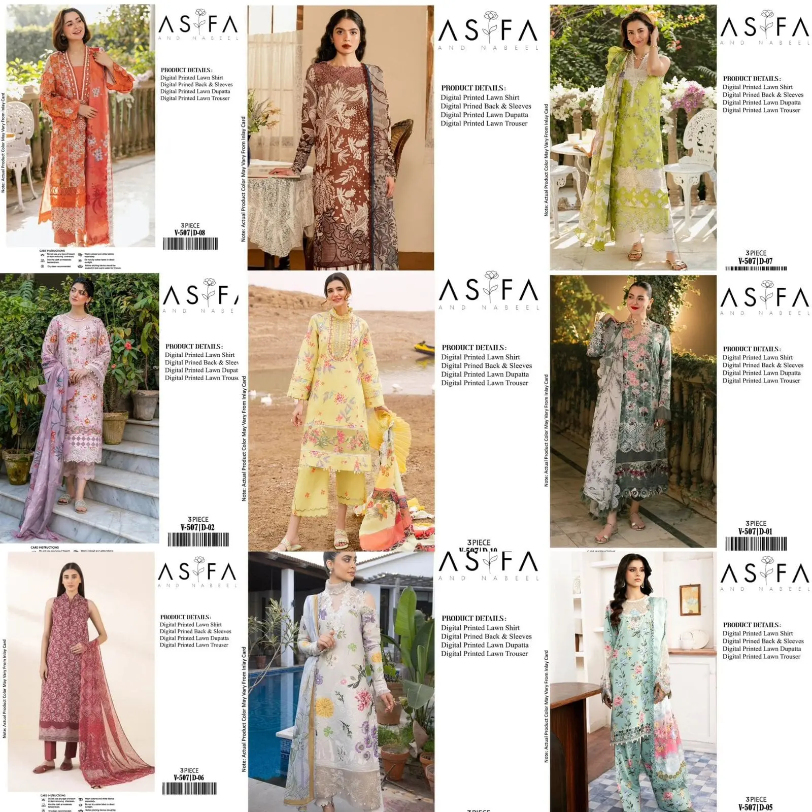 Asifa & Nabeel embroidered 3-piece lawn suits with digital print, zari detailing, and voile dupatta – Summer Collection