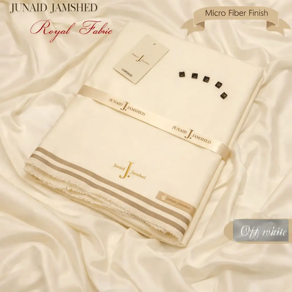 Junaid Jamshed Unstitched Pearl White Microfiber Boski Fabric (4 Meter) - Image 3
