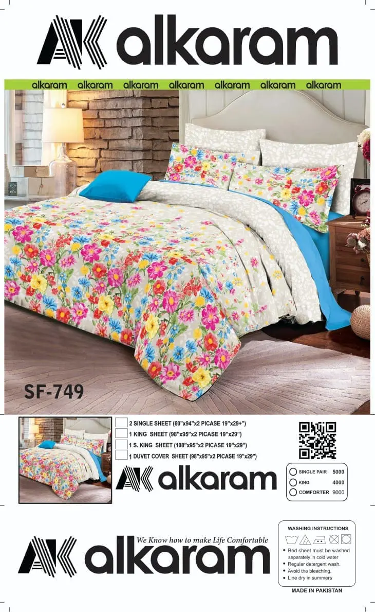 Alkaram king size bedsheet in soft pink shades, made with premium cotton.