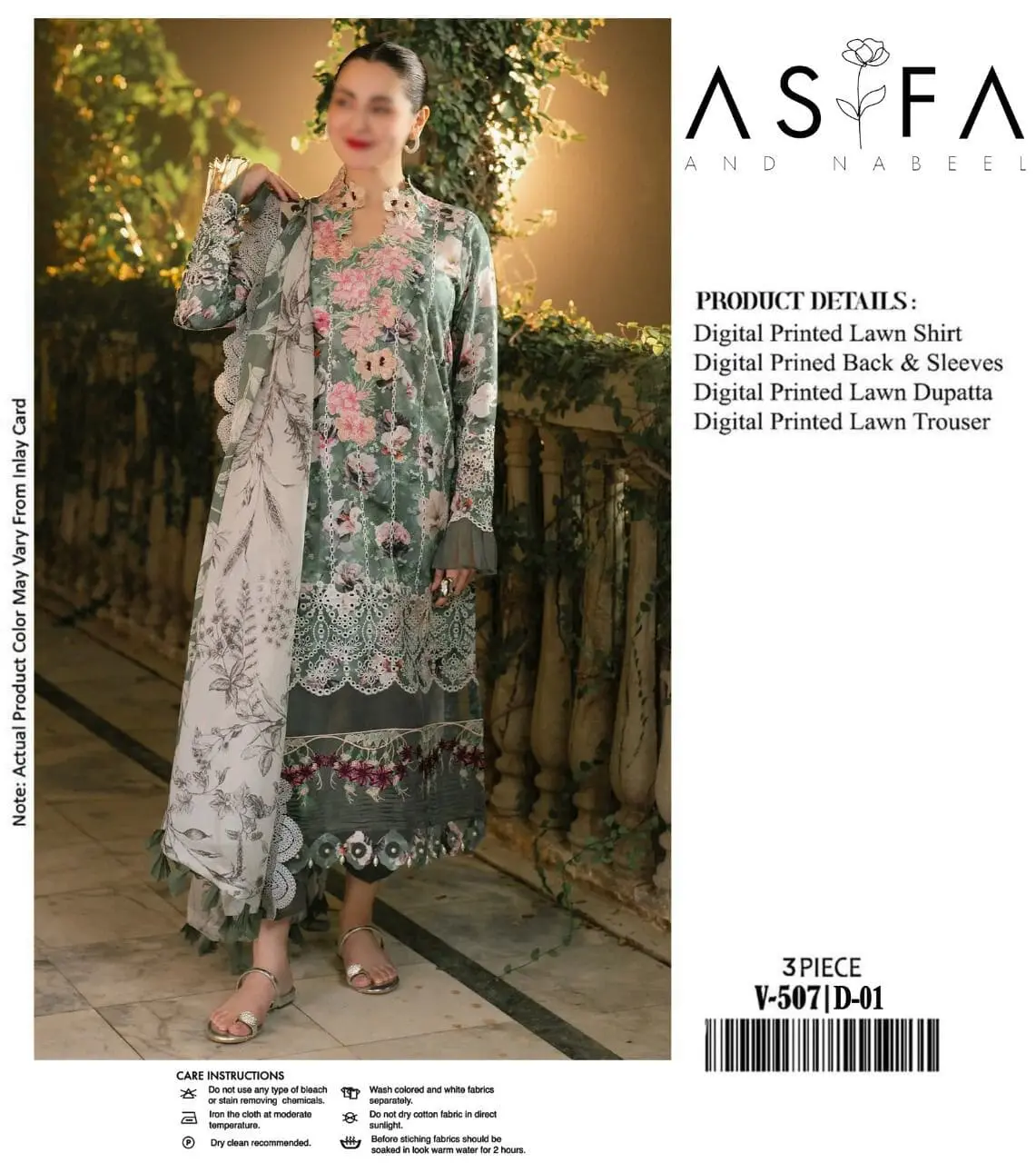 Asifa & Nabeel – Embroidered Multi Color Lawn Suit with Voile Dupatta - Image 7
