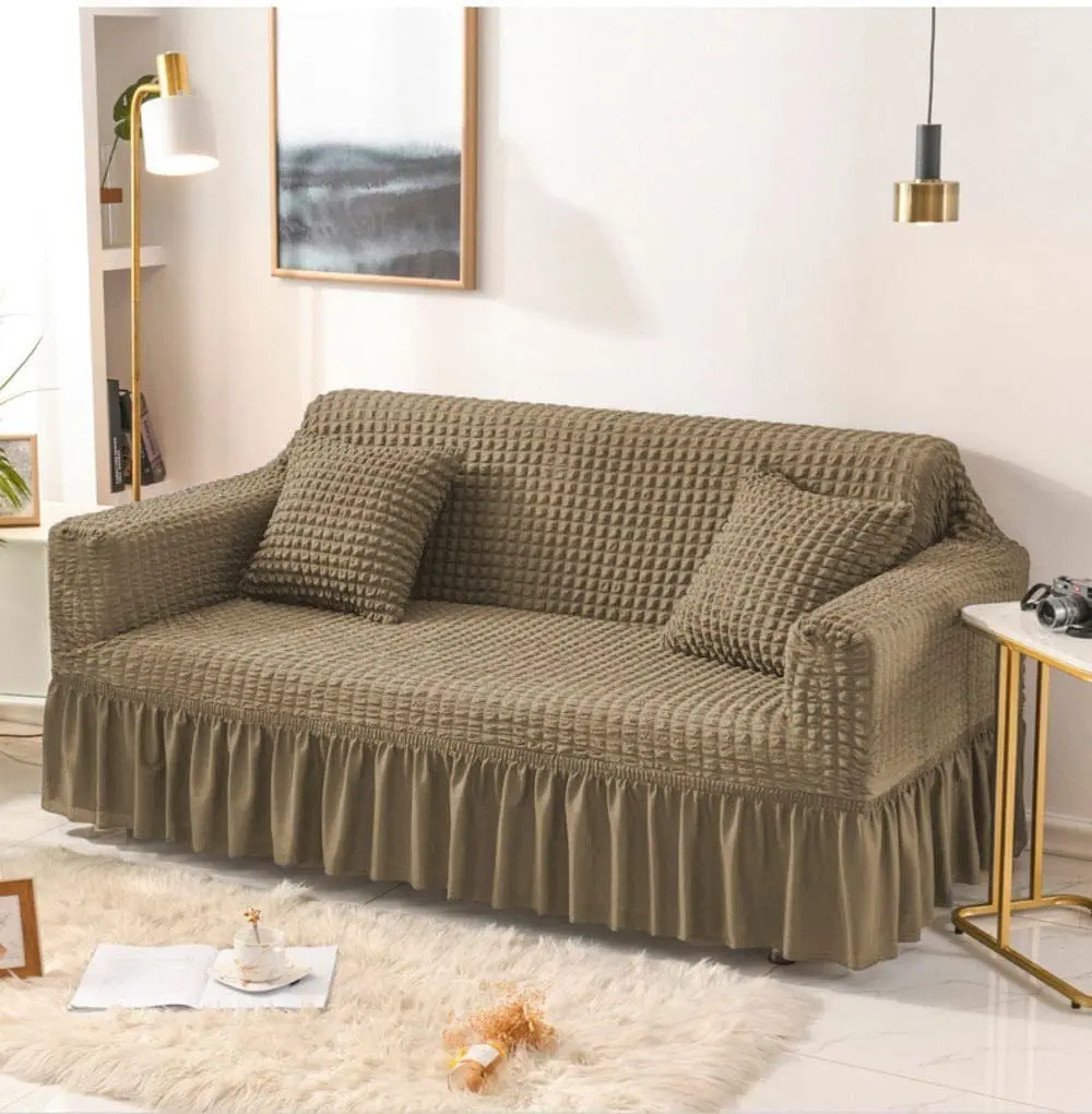 beige Stretchable Sofa Cover – Bubble Design