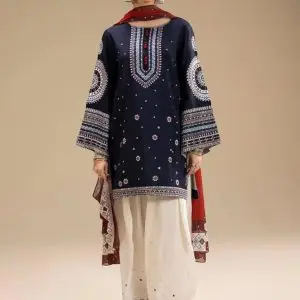 Jazmin Embroidered Lawn Suit with Monark Dupatta – Front Full View on Model