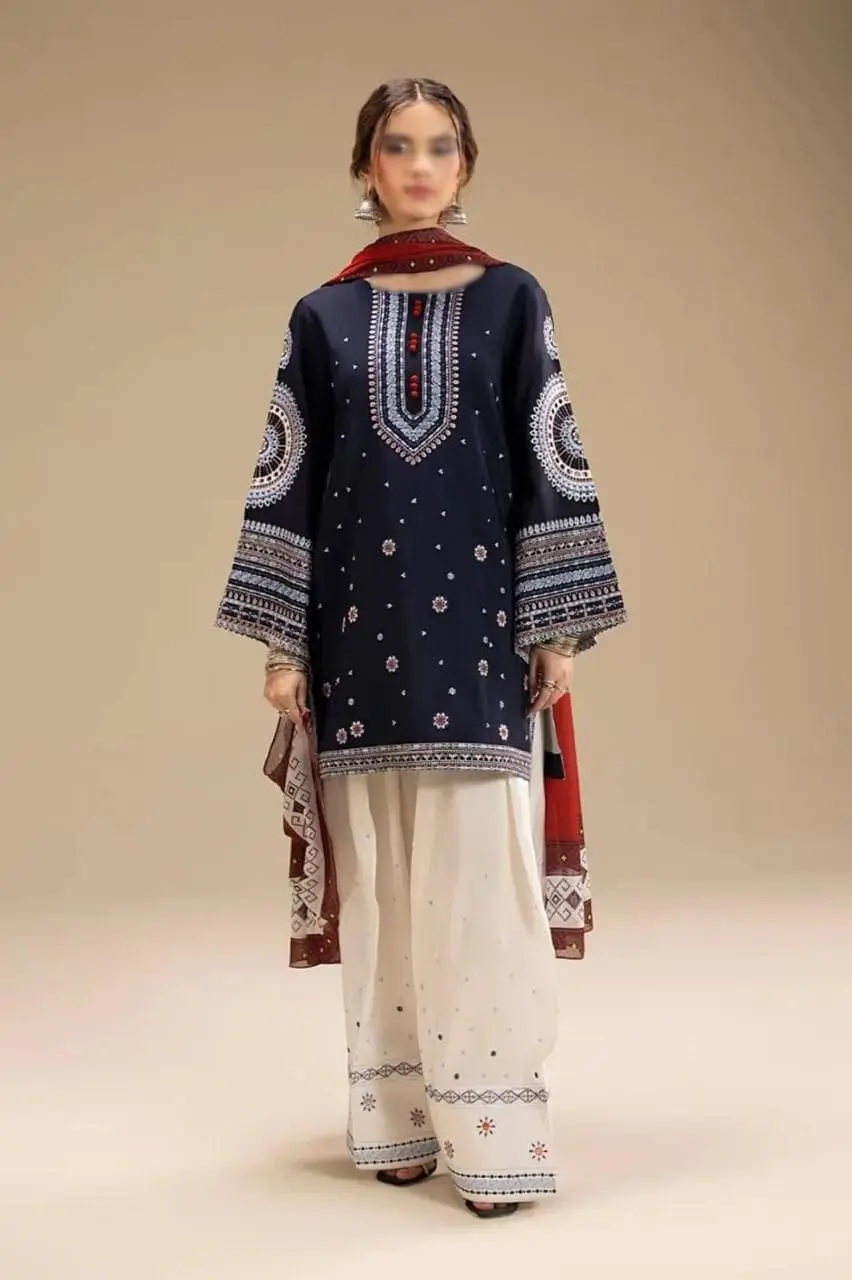 Jazmin Embroidered Lawn Suit with Monark Dupatta – Front Full View on Model
