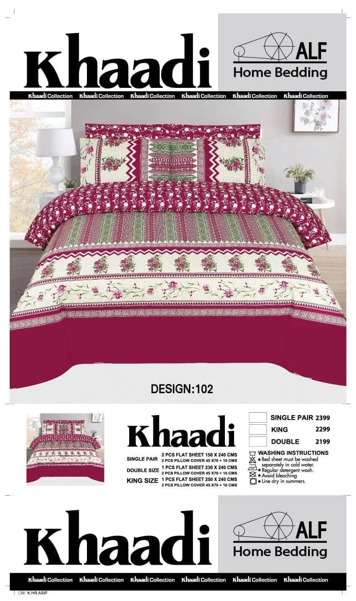 Khaadi 3-piece pink cotton bed sheet set with two matching pillow covers