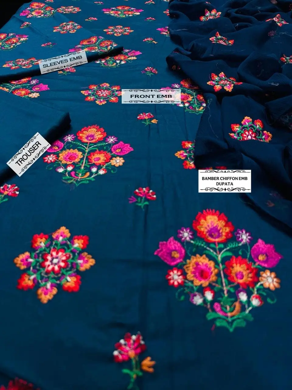 Laam Blue 3pc Lawn Suit with bamber Dupatta - Image 4