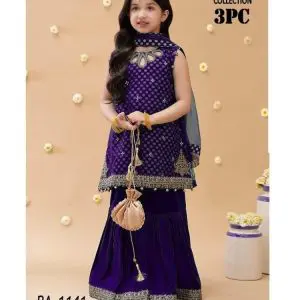 Kids Embroidered Lawn Suit for Girls Color Blue