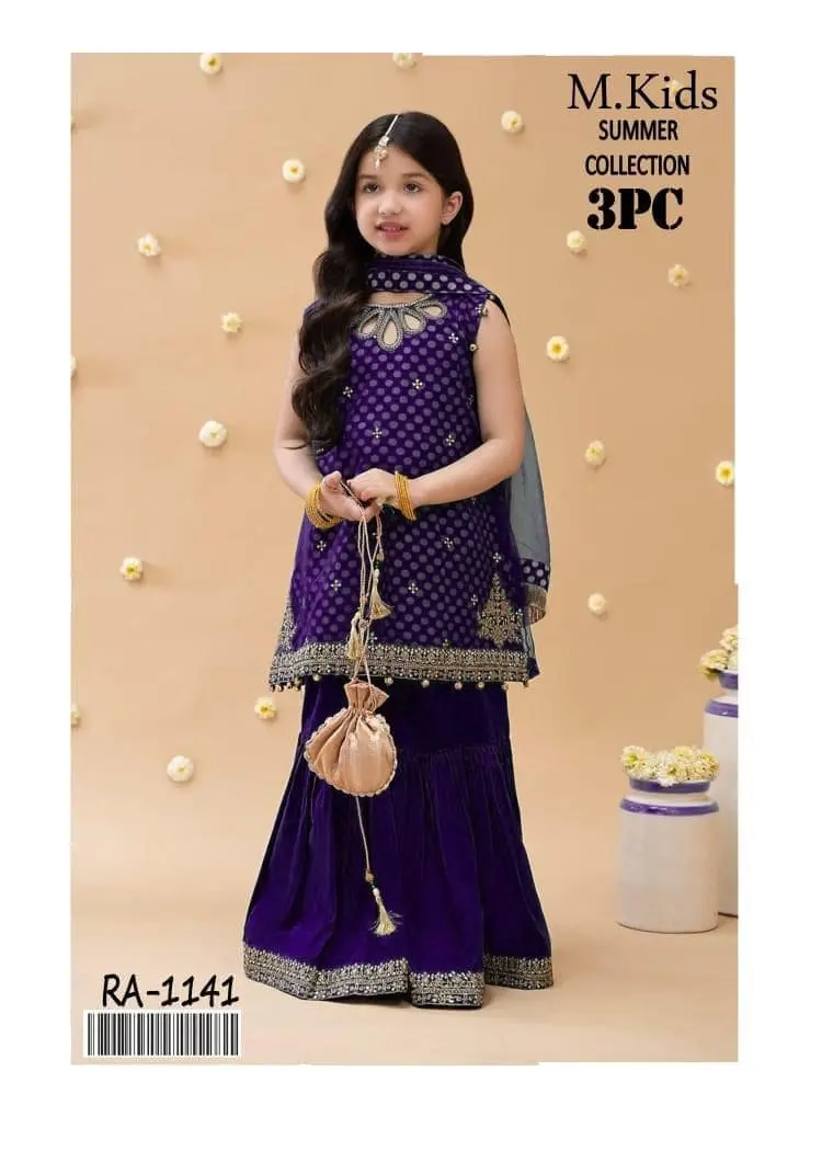 Kids Embroidered Lawn Suit for Girls Color Blue