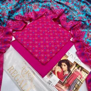 Safina Regalia Design 03 – Deep Pink Printed 3 Piece Lawn Suit with Lawn Dupatta (2025 Summer Collection)
