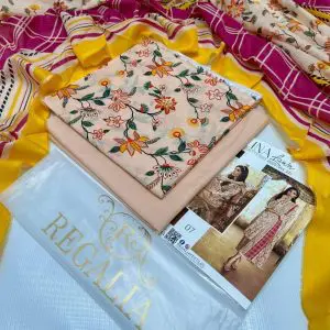 Safina Regalia Design 07 – Tea Pink Printed 3 Piece Lawn Suit with Lawn Dupatta (2025 Unstitched Collection)