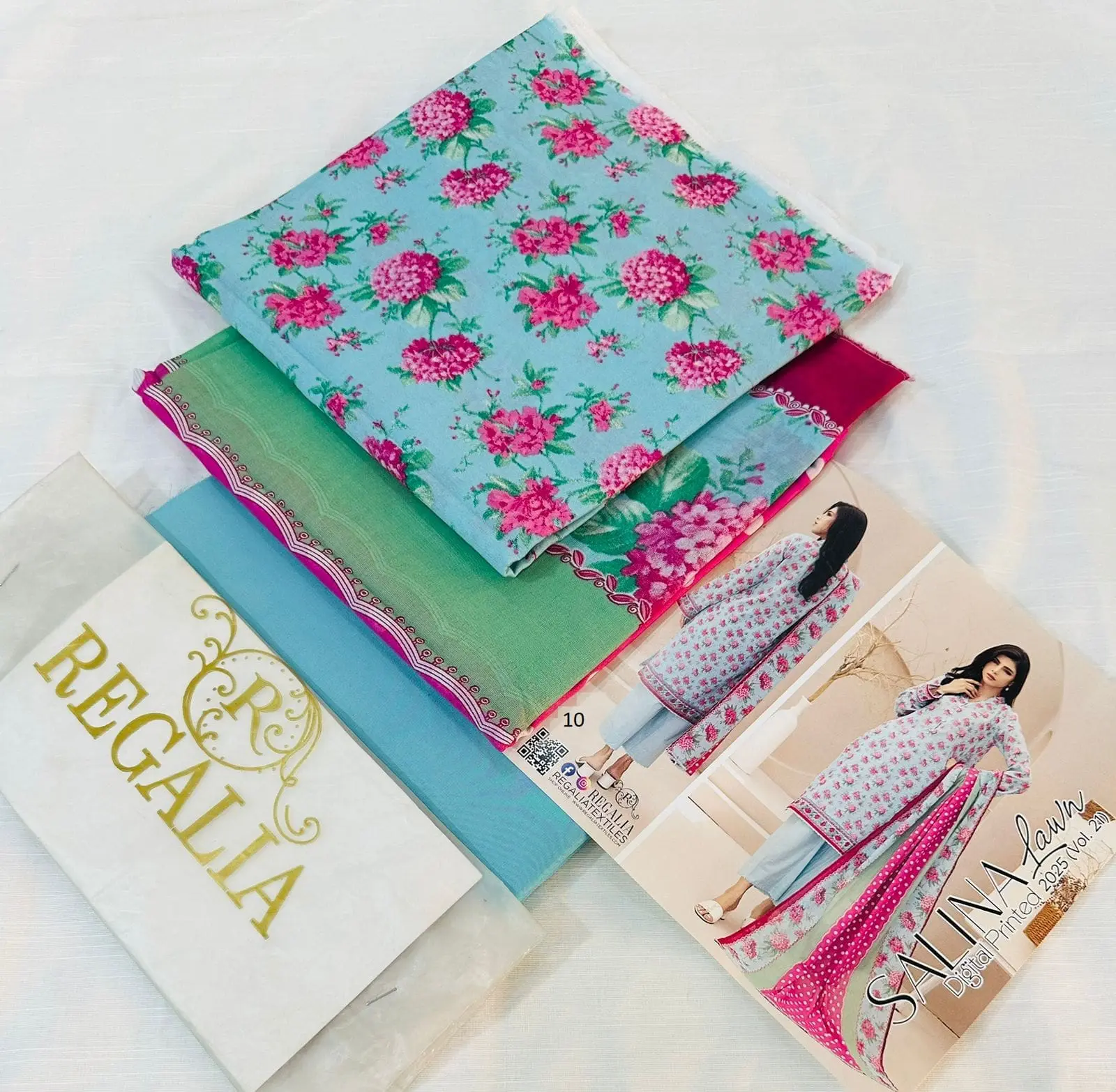 Safina Regalia Design 10 – Ferozi Green Printed 3 Piece Lawn Suit with Lawn Dupatta (Unstitched – 2025 Collection)