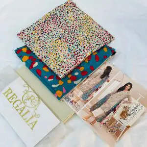 Safina Regalia Design 11 – Cream & Ferozi Printed 3 Piece Lawn Suit with Lawn Dupatta (Unstitched – 2025)