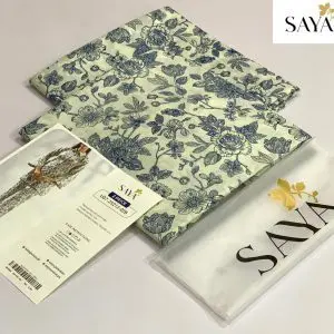 Saya cream blue printed lawn suit