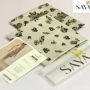 Saya cream brown printed lawn suit
