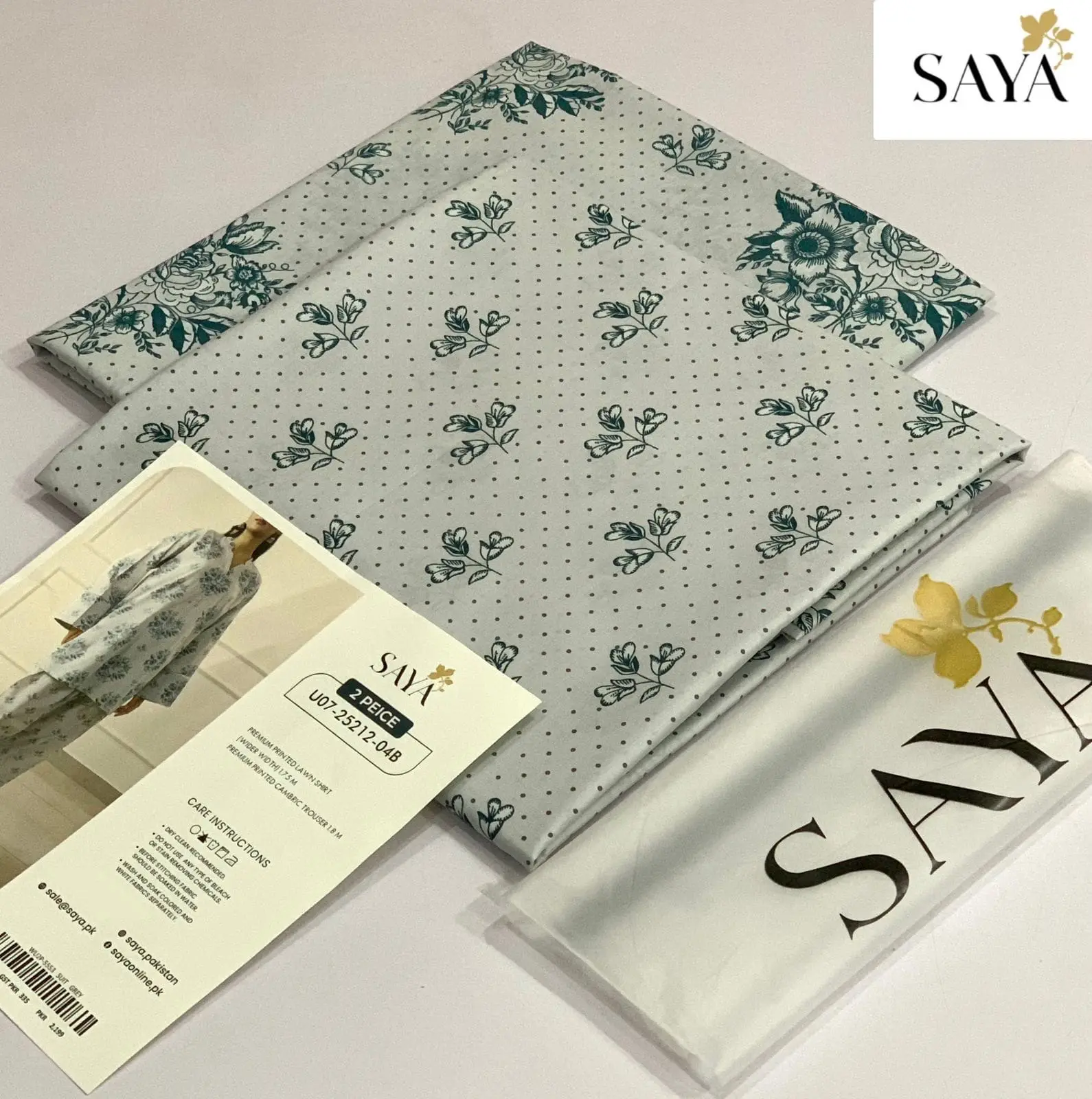 Original Saya 2-piece lawn suit in silver green