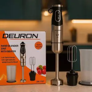 Deuron Hand Blender DN-1105 with Stainless Steel Shaft, Measuring Cup, and 5-Year Warranty – Black/Silver