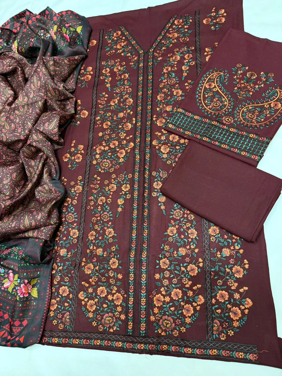 Ramsha Winter Collection – 3 Piece Embroidered Pure Wool Dhanak Suit (Code 5018) - Image 3