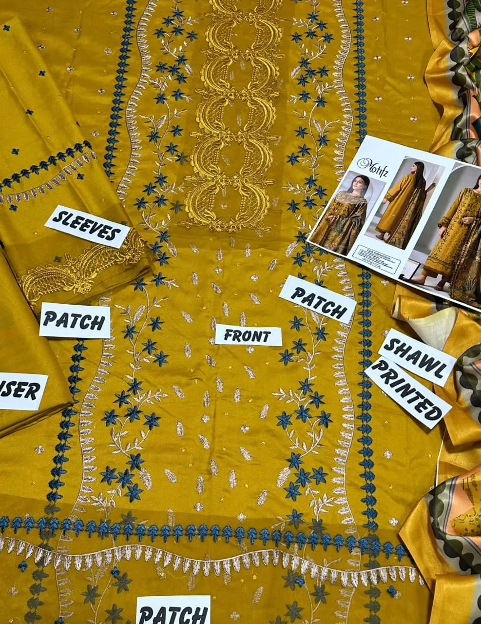 MOTIFZ – Yellow Embroidered Dhanak 3 Piece Suit with Pashmina Shawl - Image 6