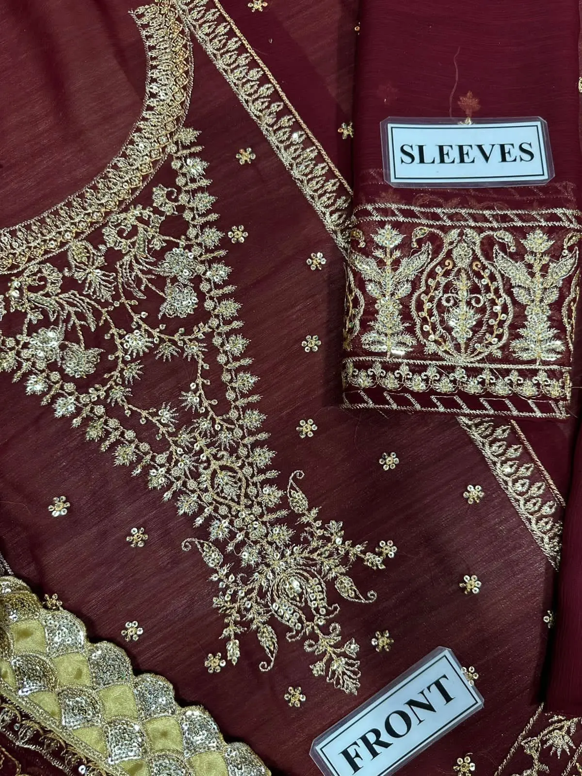 Asim Jofa – Unstitched Maroon Chiffon Replica Suit with Malai Trouser - Image 6