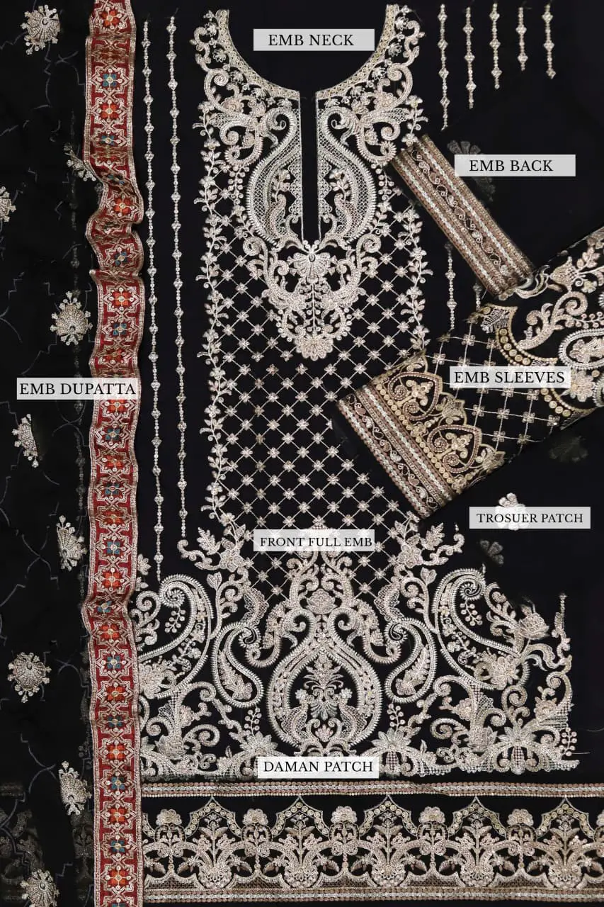 Wedding & Party Wear – Black Embroidered Organza Suit - Image 4