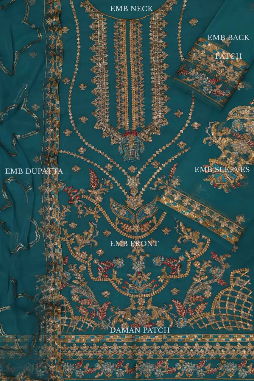 Embroidered Organza Wedding Suit with Net Dupatta - Image 2
