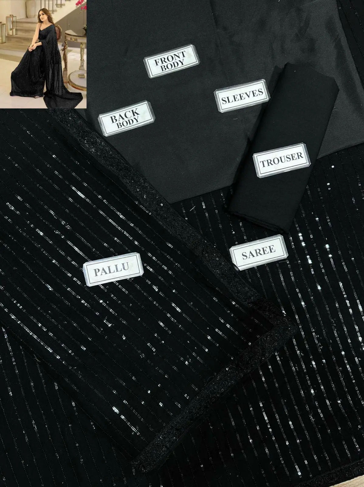 Aiza Black Semi-Pure Chiffon Embroidered Saree - Image 4