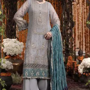 Adan Libas chiffon embroidered unstitched suit Rang-e-Mehfil 005 with pearl work and dupatta