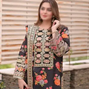 Luxury Silk Embroidered Unstitched Suit by Aneela