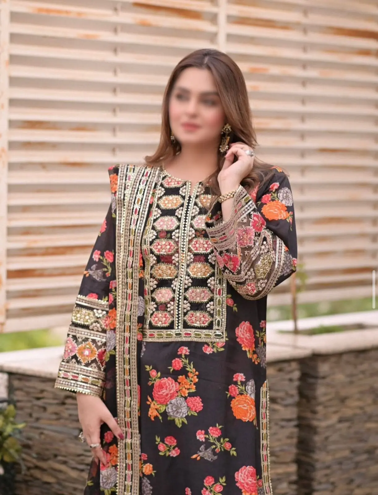 Luxury Silk Embroidered Unstitched Suit by Aneela