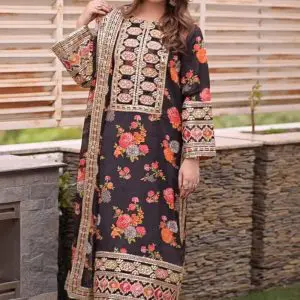 Aneela 3pc Silk Unstitched Suit with Heavy Embroidery
