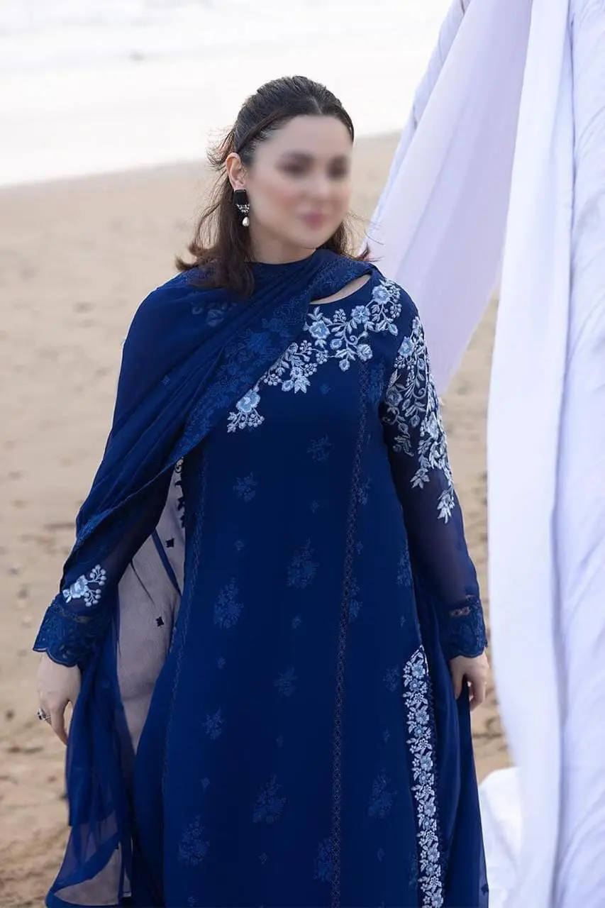 Azure Blue – Embroidered Chiffon Suit with Dupatta - Image 2