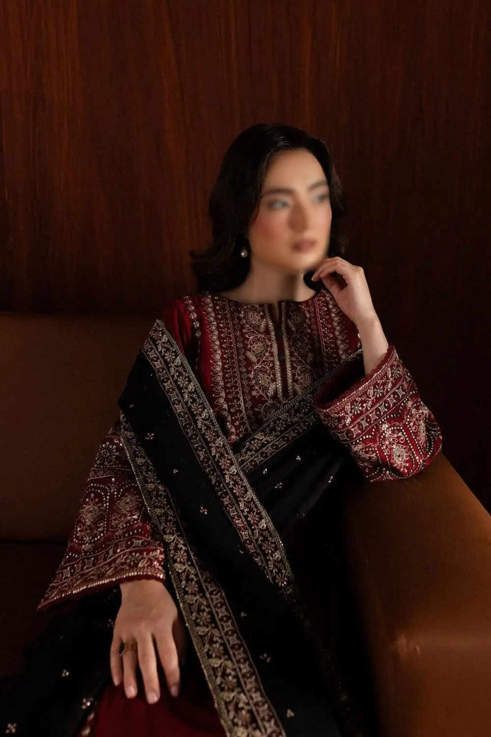 BATIK 7218 Embroidered Dhanak 3 Piece Winter Suit