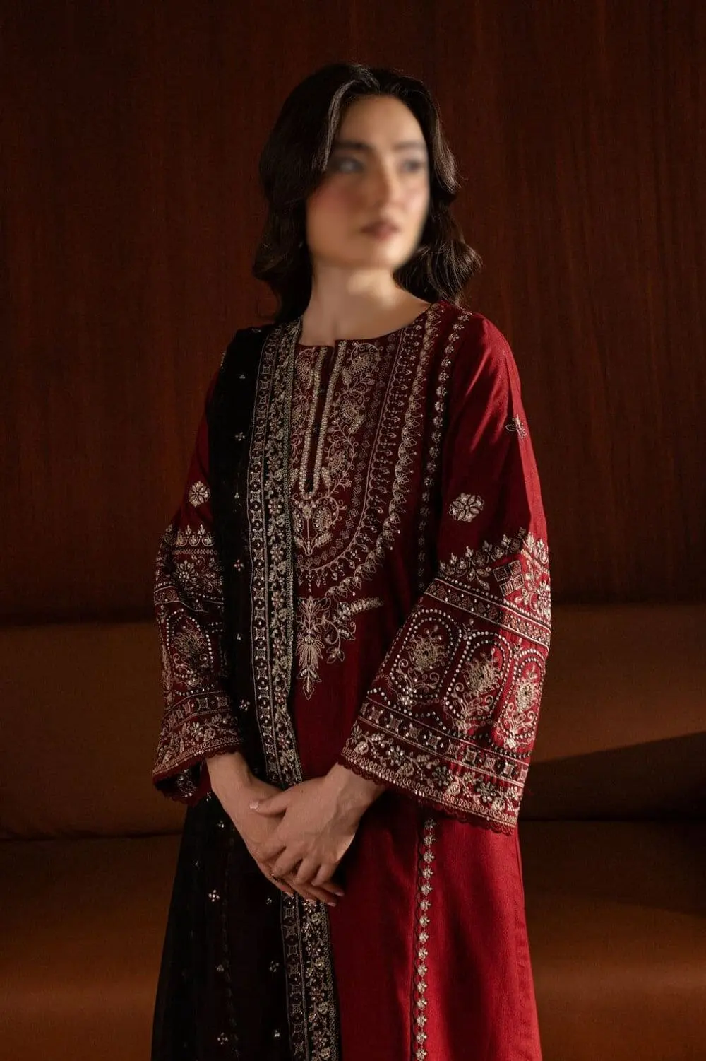 BATIK 7218 – Embroidered Dhanak 3 Piece Winter Suit with Shawl - Image 3