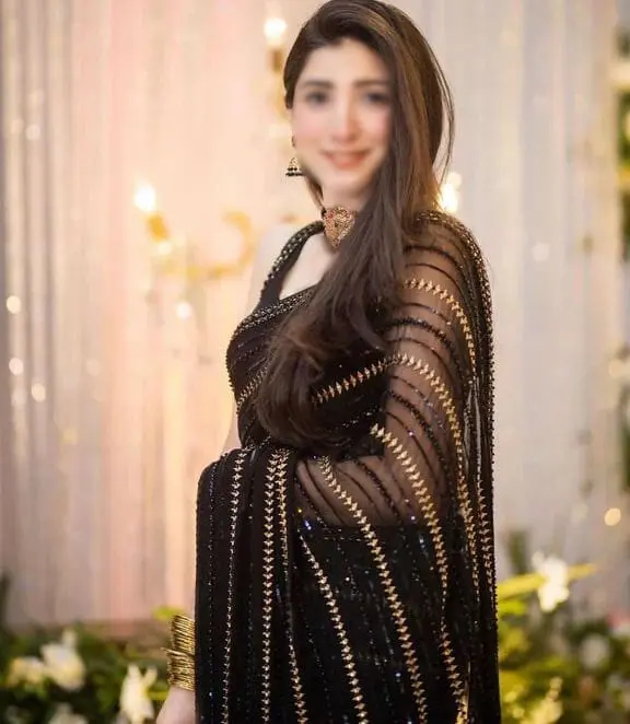 Black Embroidered Chiffon Saree with Pearl Work - Image 2