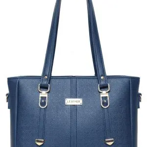 Blue rexine leather handbag for women front view