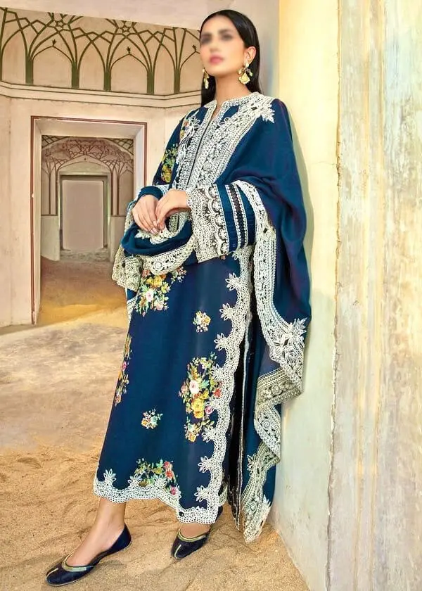 Crimson 3 Piece Embroidered Dhanak Suit Winter Collection 7201