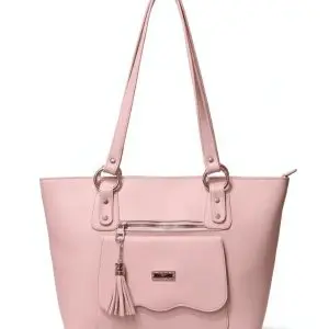 Elegant pink ladies handbag with tassel charm and golden rings