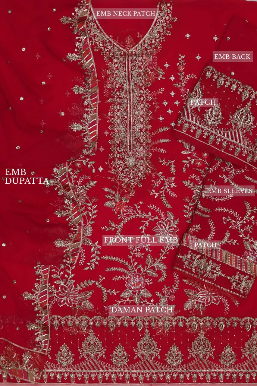 Embroidered Chiffon Wedding Suit with Silk Trouser - Image 4