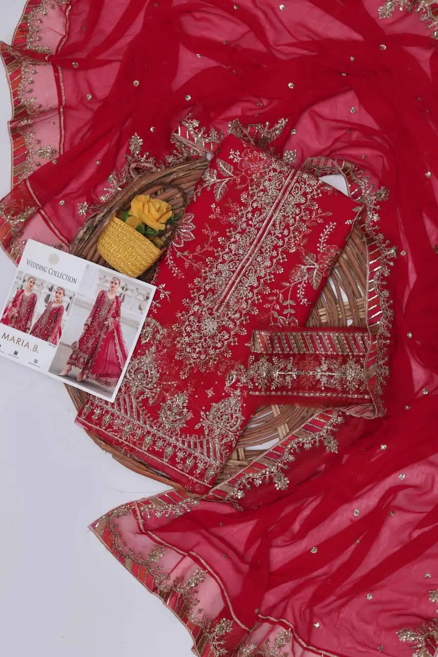 Embroidered Chiffon Wedding Suit with Silk Trouser - Image 3