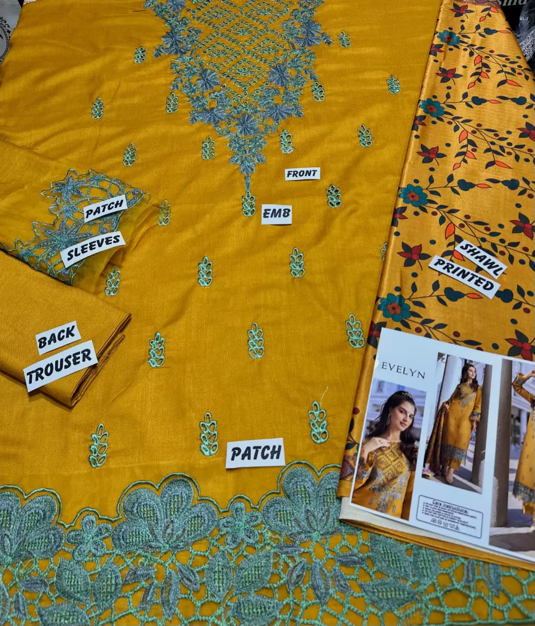 Evelyn Premium Dhanak 3 Piece Unstitched Winter Suit detail