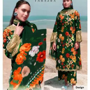 Farasha Green 3 Piece Digital Printed Khaddar Suit