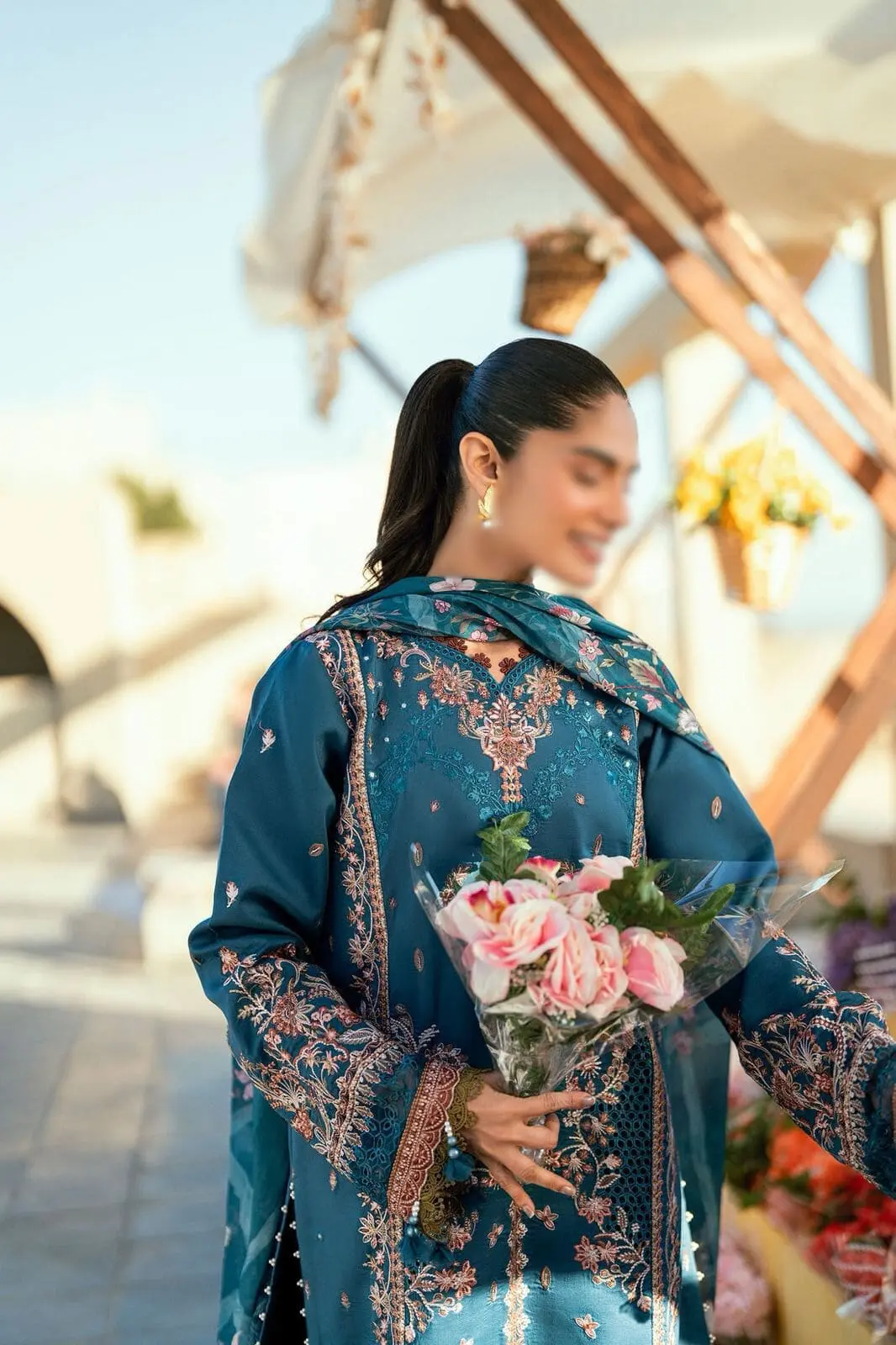 Florent – Blue 3pc Unstitched Dhanak Suit with Heavy Embroidery - Image 3